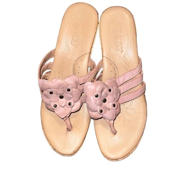 Born Tan Leather Leather Floral Sandals Size 11 - Picture 1 of 6
